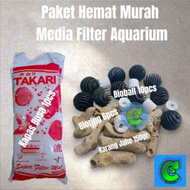 paket hemat murah media filter aquarium bioball bioring karang jahe kapas busa / Paket murah media f