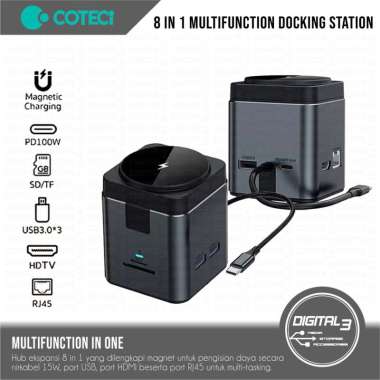 COTECI 8 in 1 Hub Docking Station Expansion USB-C Magnetic Charging Wireless for Phone Magsafe USB3.