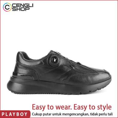 SEPATU PLAYBOY SNEAKER SLIP ON KASUAL PRIA ORIGINAL CASUAL KETS KULIT ASLI ALL FULL BLACK POLOS PL06