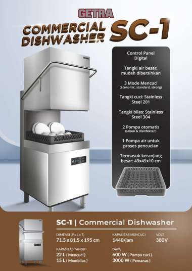 Mesin Cuci Piring Otomatis Getra SC 1 Commercial Dishwasher 3 Mode Mencuci