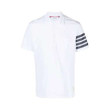 Thom Browne 4-Bar Cotton Pique Polo White 4 White
