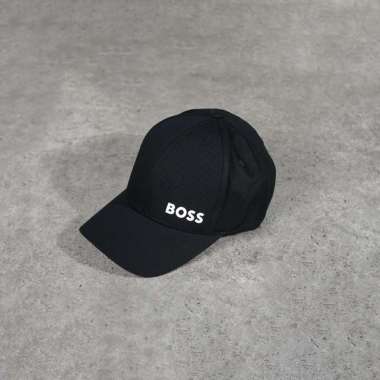 Topi HUGO BOSS TEXT SIDE WHITE BLACK CAP - OS ADJUST 100% ORIGINAL