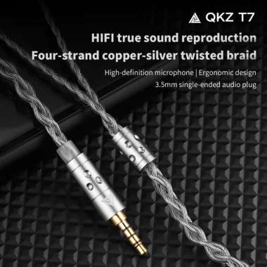 QKZ T7 Oxygen Free Copper Silver Plated Kabel Braided Earphone IEM Upgrade Cable MIC