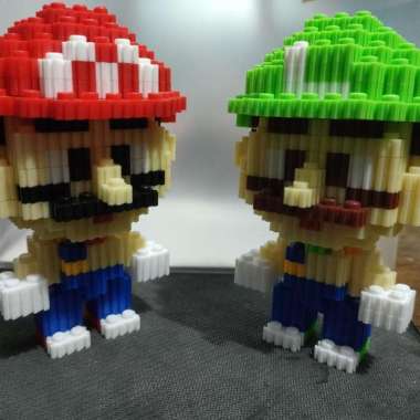 mario bros luigi nano block brick sepasang