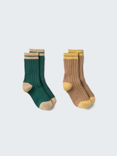 UNIQLO KIDS HEATTECH Kaos Kaki winter Socks anak 2P 2 Pack COLOR BLOCK GREEN 16-20 cm One Size