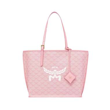 MCM Medium Himmel Shopper Bag Lauretos Leather Silver Pink