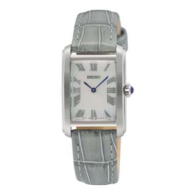Jam Tangan Wanita Seiko Classic SWR099P1 Tank Ladies Mother Of Pearl Dial Grey Leather Strap