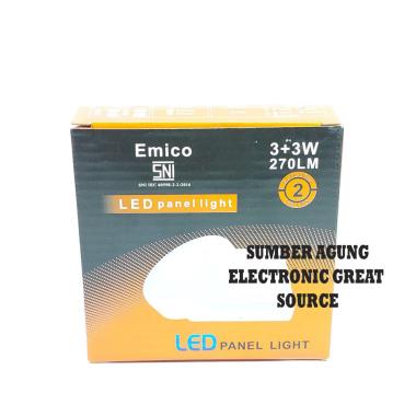 Emico LED Panel Light 3+3W Putih Biru Downlight Tanam Langsung Lampu
