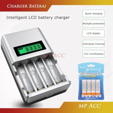 Paket Charger Baterai 4 Slot LCD Display Baterai AA 4pcs Fast Charging AA 2700mA