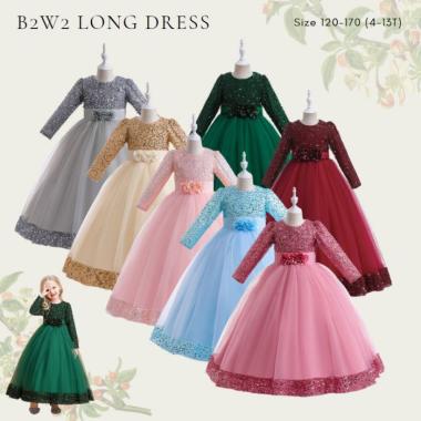 Long Dress Tutu Anak Import Lengan Panjang . Gaun Pesta Anak . D-067 120 Silver