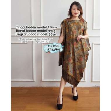 AB53895 Midi Mini Dress Pesta Kaftan Batik Modern Wanita Semi Silk Sutra