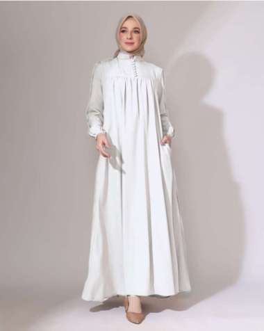 Gamis Katun Busui - Azkia Dress - Dress Gamis wanita muslimah polos BROKEN WHITE