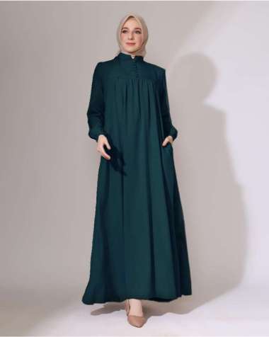 Gamis Katun Busui - Azkia Dress - Dress Gamis wanita muslimah polos BOTTLE GREEN