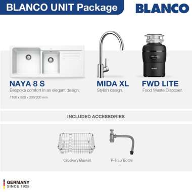 Kitchen Sink Bak Cuci Piring Granit 2 Lubang Sayap BLANCO Silgranit NAYA 8S Paket BLANCO UNIT dengan