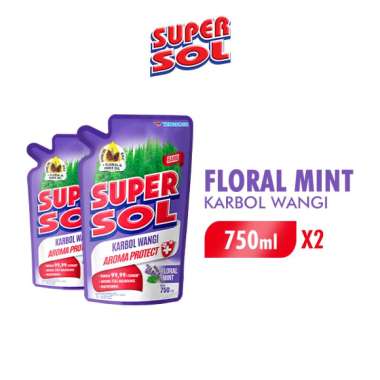 Supersol Pembersih Lantai Karbol Floral Mint Efektif Bunuh Kuman 750 mL [2 pcs]