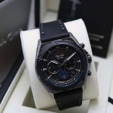 JAM TANGAN PRIA ALEXANDRE CHRISTIE AC 6664 / 6664 LEATHER ORIGINAL GREY BLACK