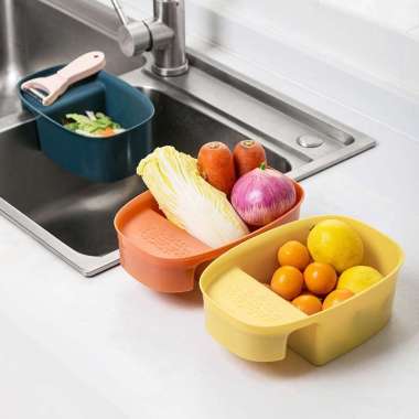 Saringan Peniris Gantung Wastafel Untuk Sayuran Buah / Wadah Sabun Sponge Cuci Piring Biru