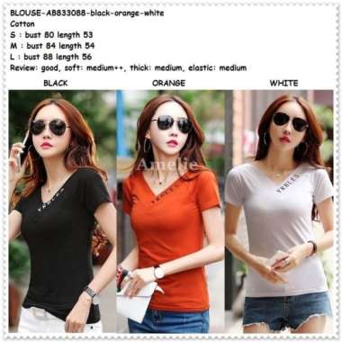 Baju Atasan Blouse Wanita Korea Import AB833088 Hitam Putih Orange