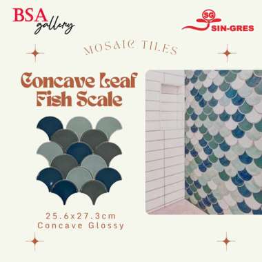 MOSAIC TILE FISH SCALE BIRU PUTIH / KERAMIK MOZAIK FAN DINDING LANTAI