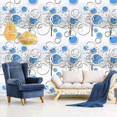Wallpaper Stiker Dinding Motif Polkadot Akar Pohon Biru Minimalis Modern