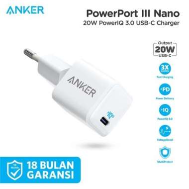 ANKER Powerport III Nano Wall Charger iPhone 15 20W PD A2633 MULTYCOLOUR