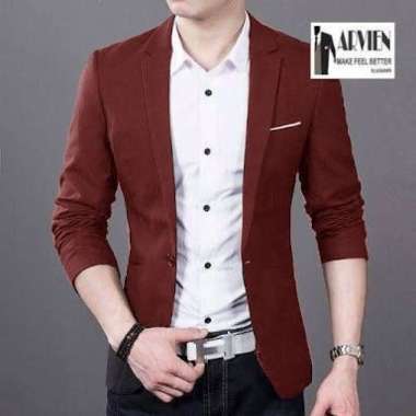 JAS BLAZER PRIA CASUAL KOREA SLIMFIT BLAZER ARVIAN FIT TO M - L - Merah Maroon