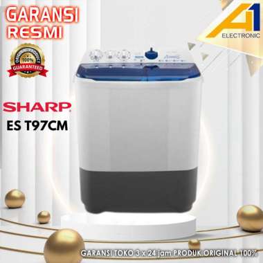 SHARP Mesin Cuci ES T97CM BL / EST97CM 2 Tabung Twin Tub 9 Kg -