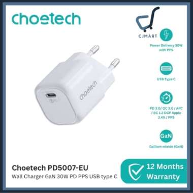 Choetech PD5007 GaN Charger 30W 25W PPS PD QC USB Type C EU/Indo Version