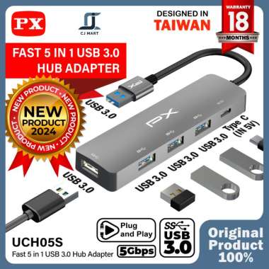 USB Hub Converter USB 3.0 Connector Adaptor Laptop 5 in 1 PX UCH05S