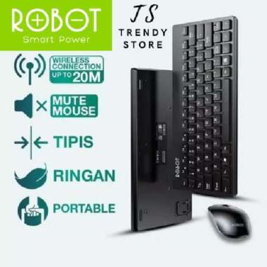 ROBOT KM3000 Wireless Portable Mini Paket Keyboard dan Mouse Combo Hitam