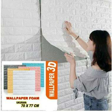 Wallpaper Dinding 3D Batu Bata Stiker Dinding Foam Wallpaper Busa Dekorasi Rumah Besar 70*77cm PINK