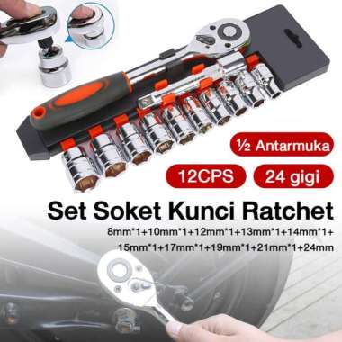 SET Kunci Socket Wrench Ratchet Kunci Pas 12 antarmuka kunci pas soket ratchet 24 gigi set 12 buah