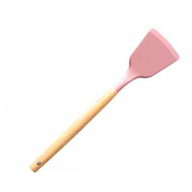 Spatula Silicon / Sutil Silikon Gagang Kayu Tahan Panas Pink