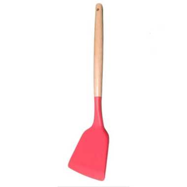 Spatula Silicon / Sutil Silikon Gagang Kayu Tahan Panas Merah