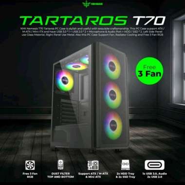 NYK PC Case Gaming Tertaros T70 ATX Free 3Fan RGB