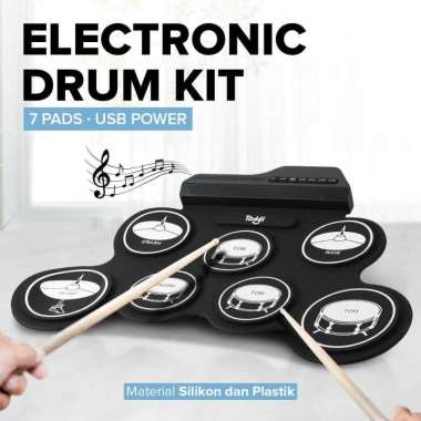Electronic Digital Drum Kit 7 Pads Folding USB Power G3002 Kalimba Alat Musik Capok Pickguard Akusti