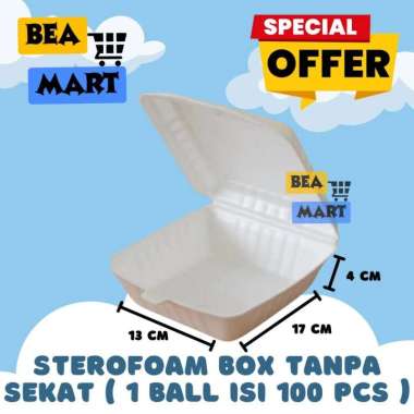 Sterofoam Makanan Box Tanpa Sekat Isi 100 Pcs | Styrofoam / Nasi Kotak Persegi Foam Bubur Foodgrade 