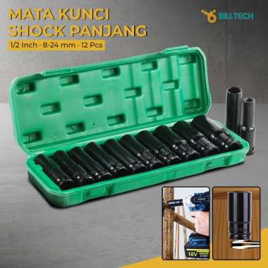 Mata Kunci Shock Panjang Socket Wrench Hex 1/2 Inch 8-24mm 12 PCS - XS