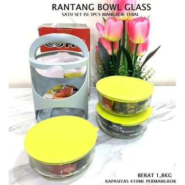 HC Rantang Piknik Kaca 3 Susun Bowl Set Lanch Box Free Bubble Wrap