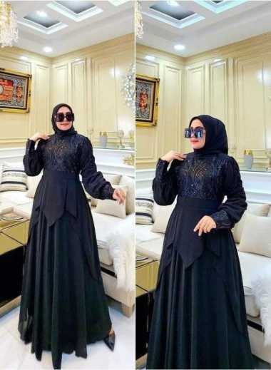 Queenna Dress - gamis Kondangan Brukat Mewah - Baju Bridesmaid - Bjau Kondangan Wanita HITAM