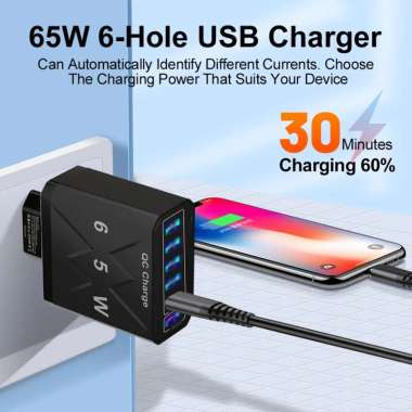 VAORLO Kepala Charger Fast Charging Multi Port QC 3.0 65W