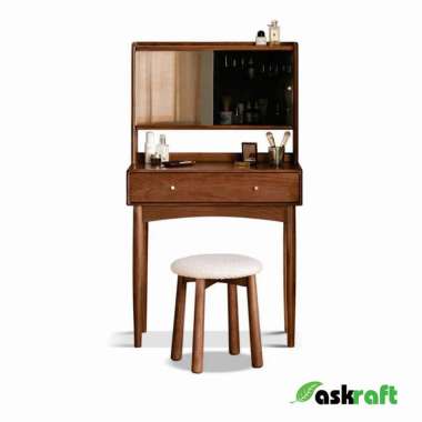 Askraft Meja Rias Tolet Minimalis Kayu Jati Solid Asli Set Meja+Stool
