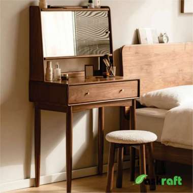 Askraft Meja Rias Tolet Minimalis Kayu Jati Solid Asli Stool Saja