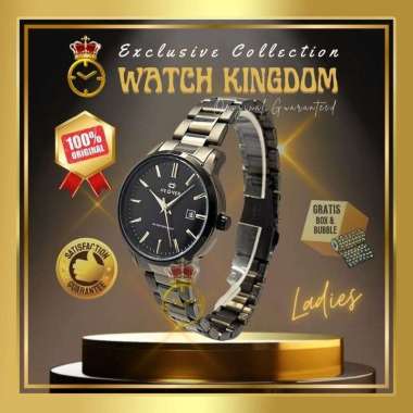 Jam Tangan Wanita Hegner Kalender Date Tanggal Water Resist Tali Rantai Stainless Steel Hitam Black 