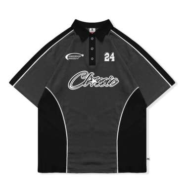 OOTDSUPPLY Oversize Polo Rugby Shirt V.4 Classic Grey Black | Kaos Polo Pria dan Wanita PSRGB-V4003