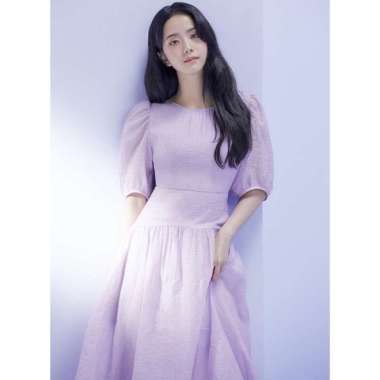 JISOO DRESS LILAC UNGU PUFFY WARNA KREM WANITA MIDI IMPORT MAXI POLOS