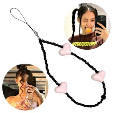 Phonestrap Love ala Blackpink Double Heart Beads Phone Strap Tali Gantungan HP Kpop Idol Korea Girlb