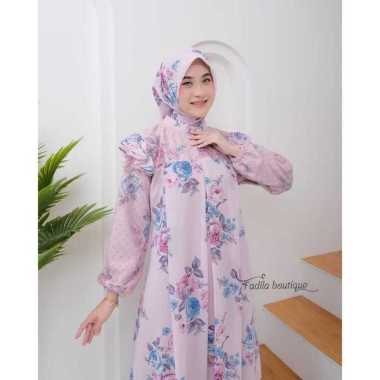 Andini Dress Ceruty Printing Motif Set Hijab Segi Empat Depan Resleting ping