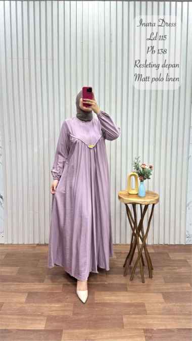 Gamis Inara / Dress Busana Muslim Bahan polo linen - Army Lavender