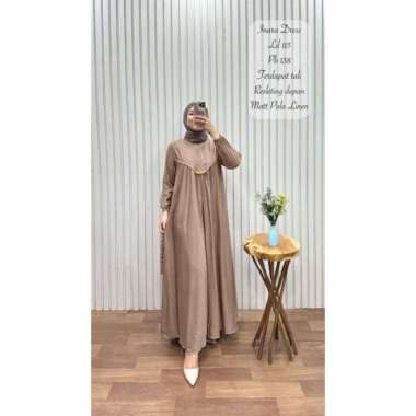 Gamis Inara / Dress Busana Muslim Bahan polo linen - Army Cream